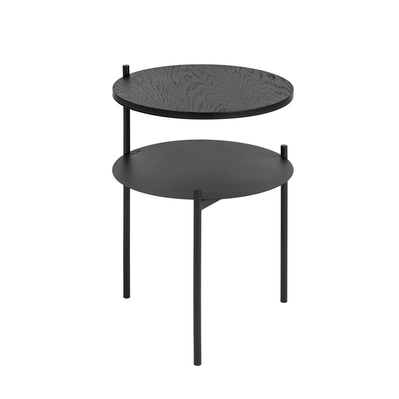 table d'appoint double niveau bois minimaliste moderne table basse pieds métalliques maison noir walnut