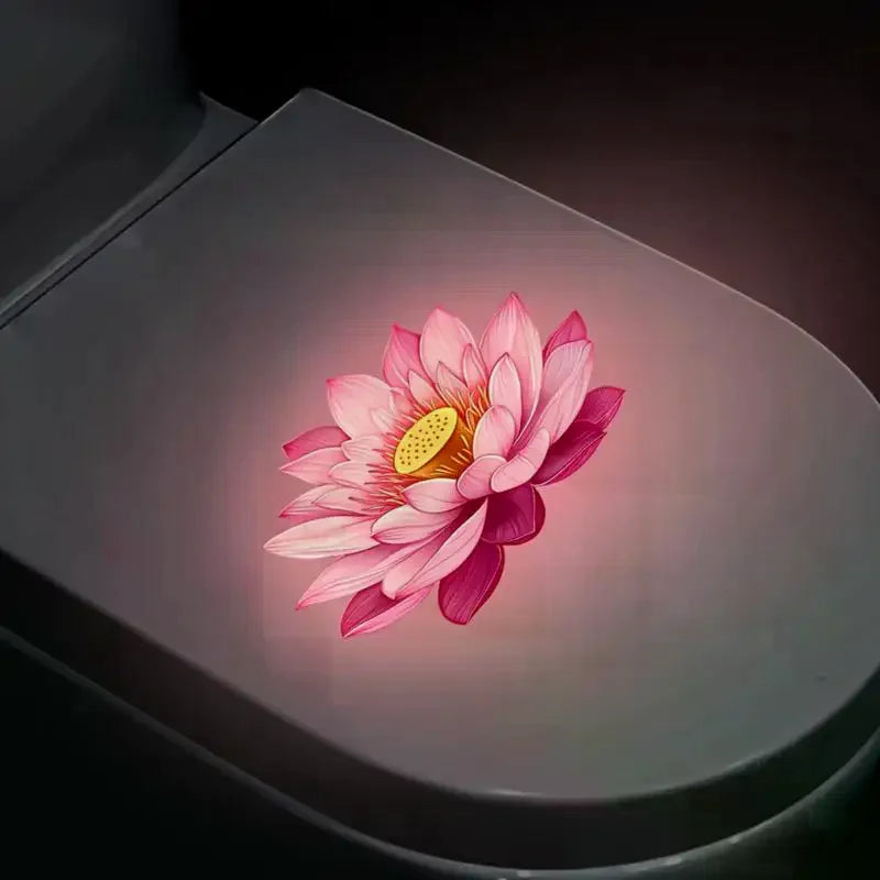 sticker mural adhésif fleur lotus rose blanc jaune illustration moderne salle bain décoration imperméable