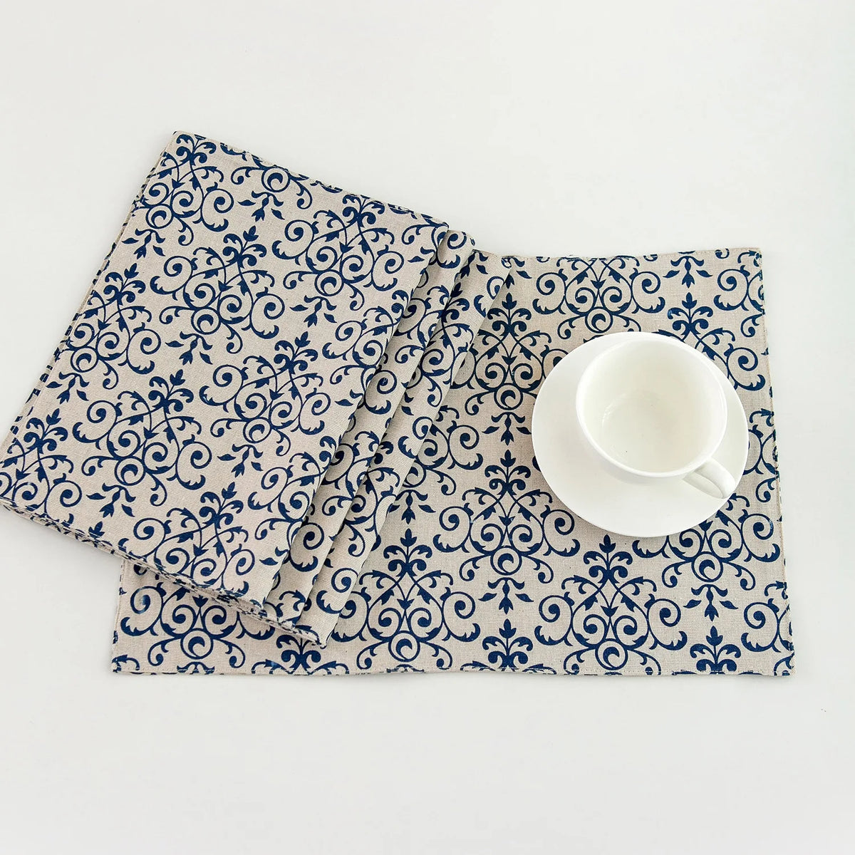 nappe lin bleu blanc motif floral traditionnelle table maison extérieure mariage fête decoration chinois