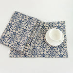 nappe lin bleu blanc motif floral traditionnelle table maison extérieure mariage fête decoration chinois