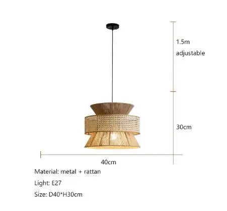 suspension luminaire osier tressé corde chanvre rustique moderne restaurant bar intérieur