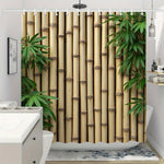 rideau douche polyester motif bambou beige vert naturel opacique tringle rideau anneaux zen salle
