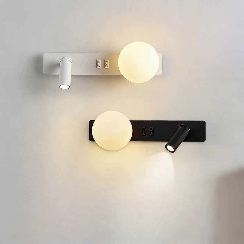 appliques murales led blanc noir moderne interrupteur boule lumineuse chambre coucherentrée