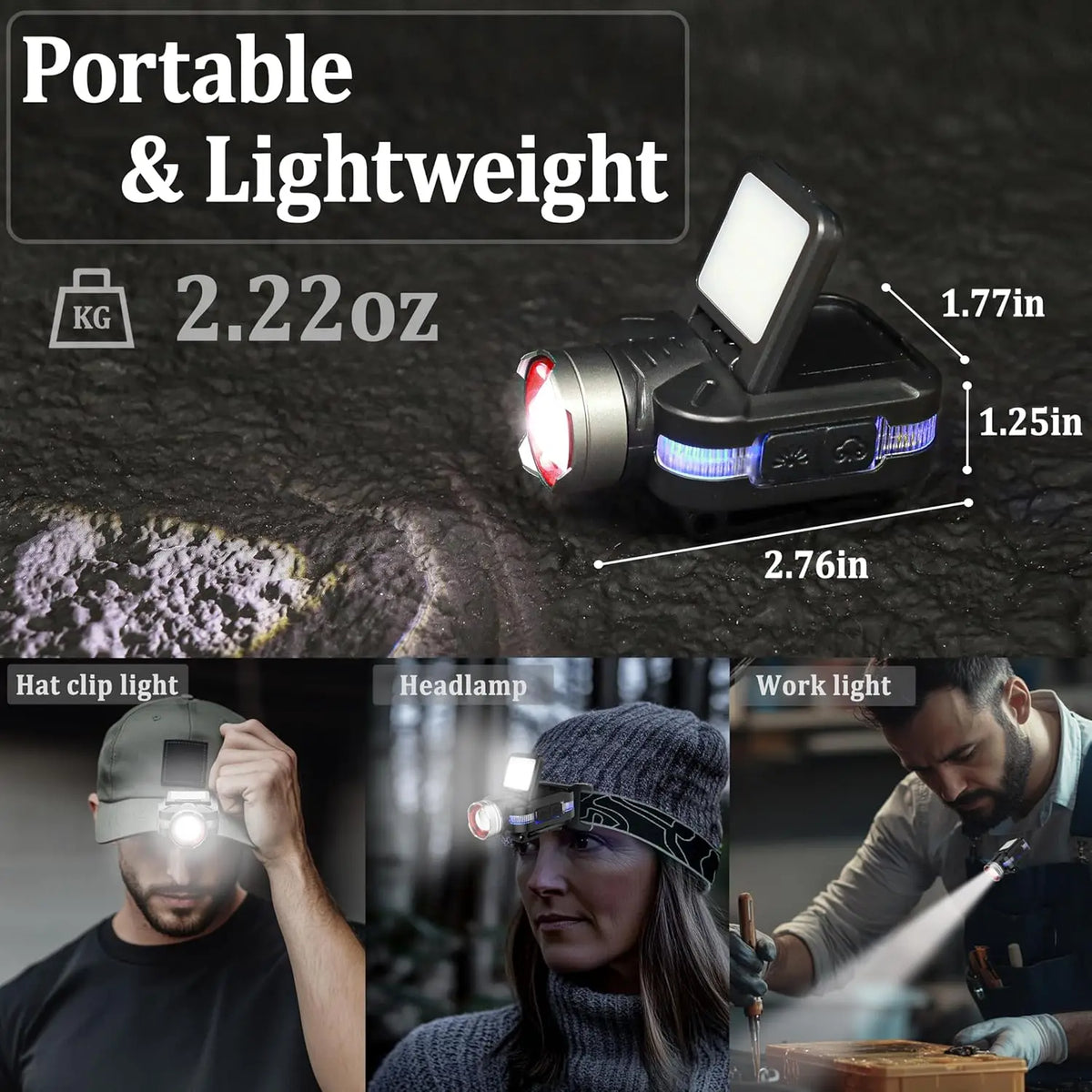 lampe torche multifonctionnelle rechargeable led noire clip mode pratique camping pêche