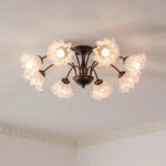 lampe suspension classique fleurs relief marron foncé blanc translucide têtes led 3000k