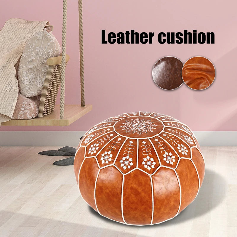 Détail de la texture du simili cuir PU du pouf décoratif