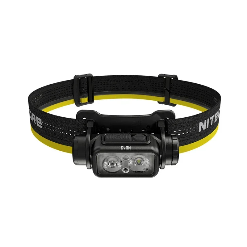 lampe frontale rechargeable sportive bande élastique noir jaune led 1400 lumens 130m distance