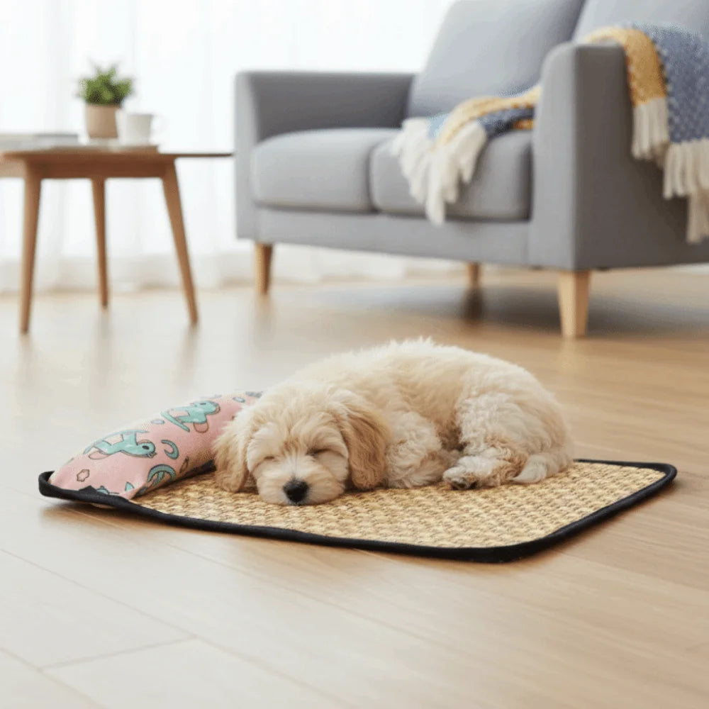 tapis rafraîchissant animal compagnie tissé géométrique moderne imperméable antidérapant oreiller sol chiens