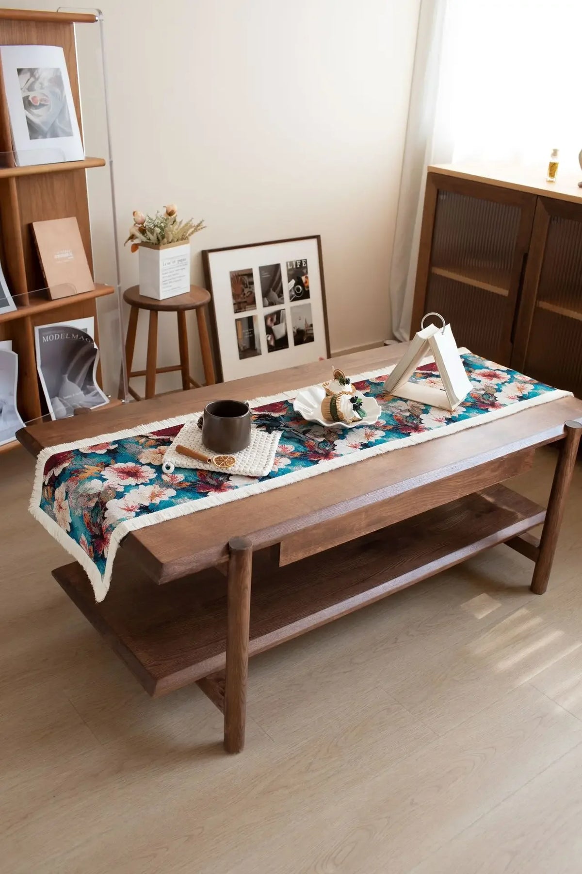 chemin table moderne multicolore fleurs polyester coton maison décor table bleu blanc rouge vert