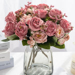 bouquet fleurs artificielles soie roses pivoines decoration mariage anniversaire intérieur blanc rouge violet orange