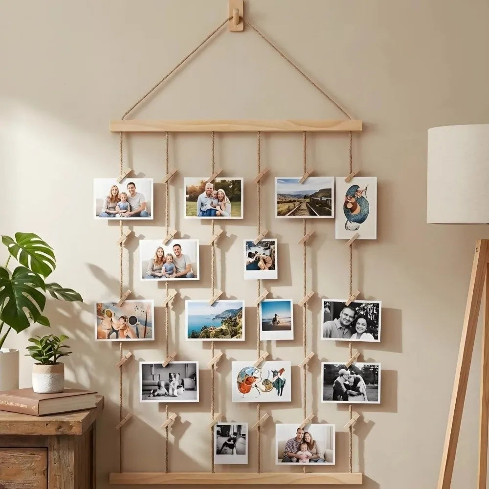 cadre mural photos bois moderne clips suspension rustique