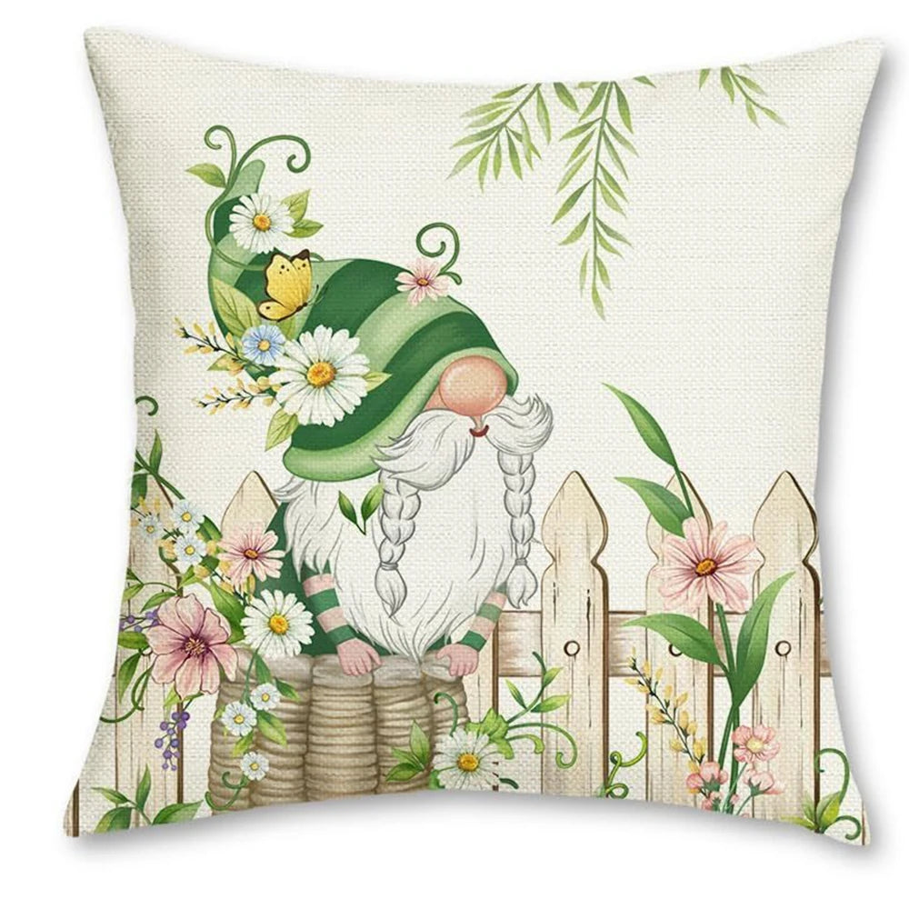 taies d'oreiller motif floral gnome papillons vintage 45x45cm polyester blanc beige