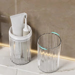 porte brosses dents dentifrice transparent gris minimaliste rayures cannellees travel toothbrush holders