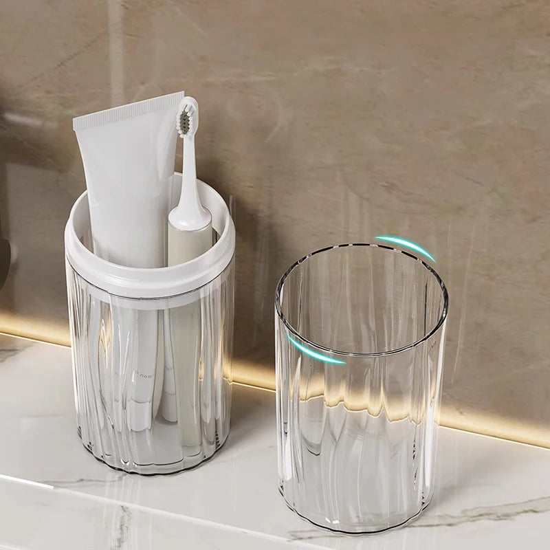 porte brosses dents dentifrice transparent gris minimaliste rayures cannellees travel toothbrush holders