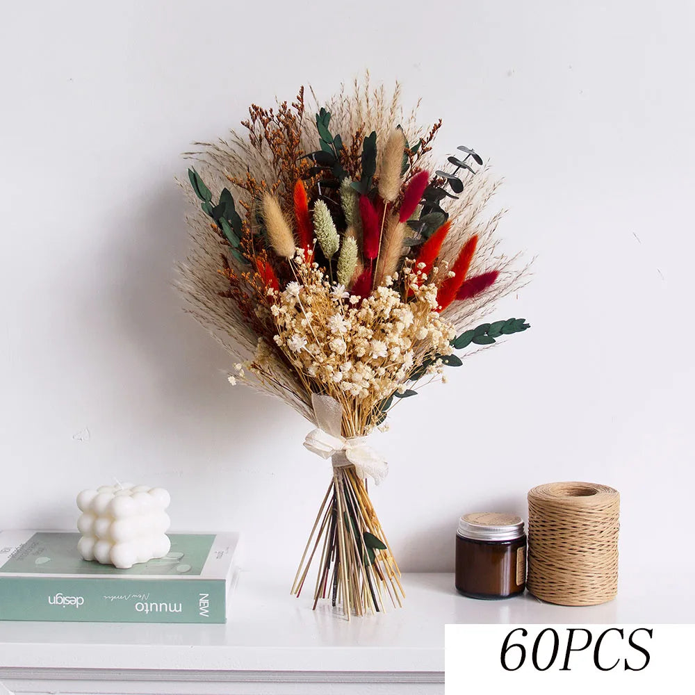 bouquet fleurs séchées herbe pampas tiges coton eucalyptus lavande blé décoration maison anniversaire mariage