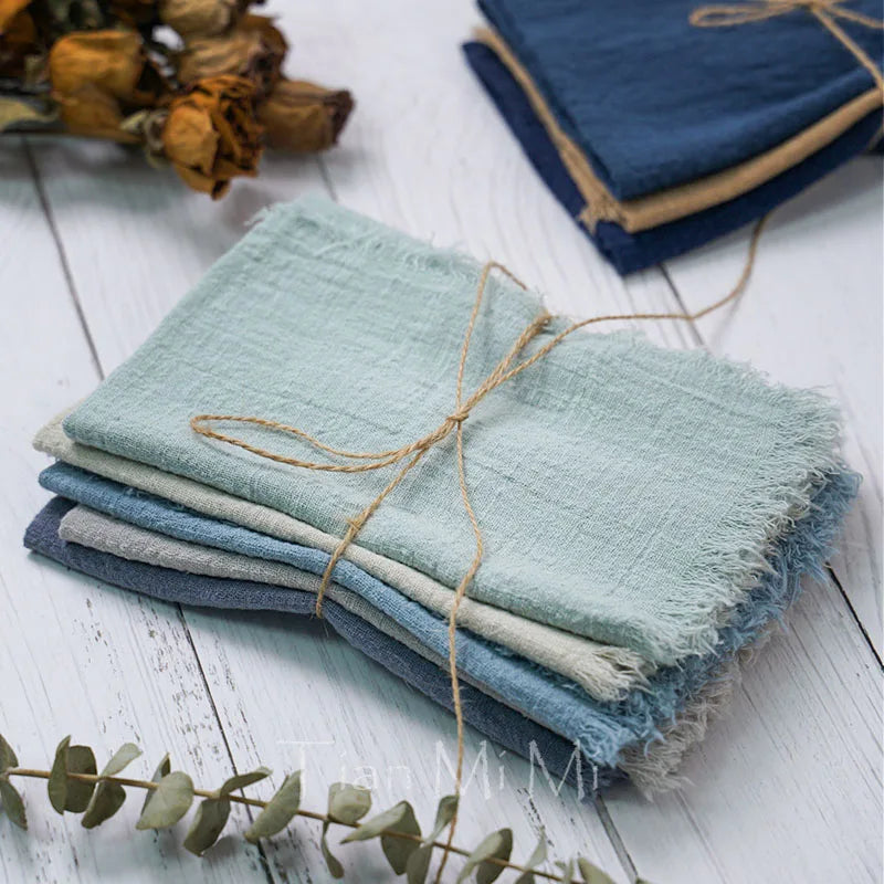 serviette table coton gaze rustique franges ruban jute