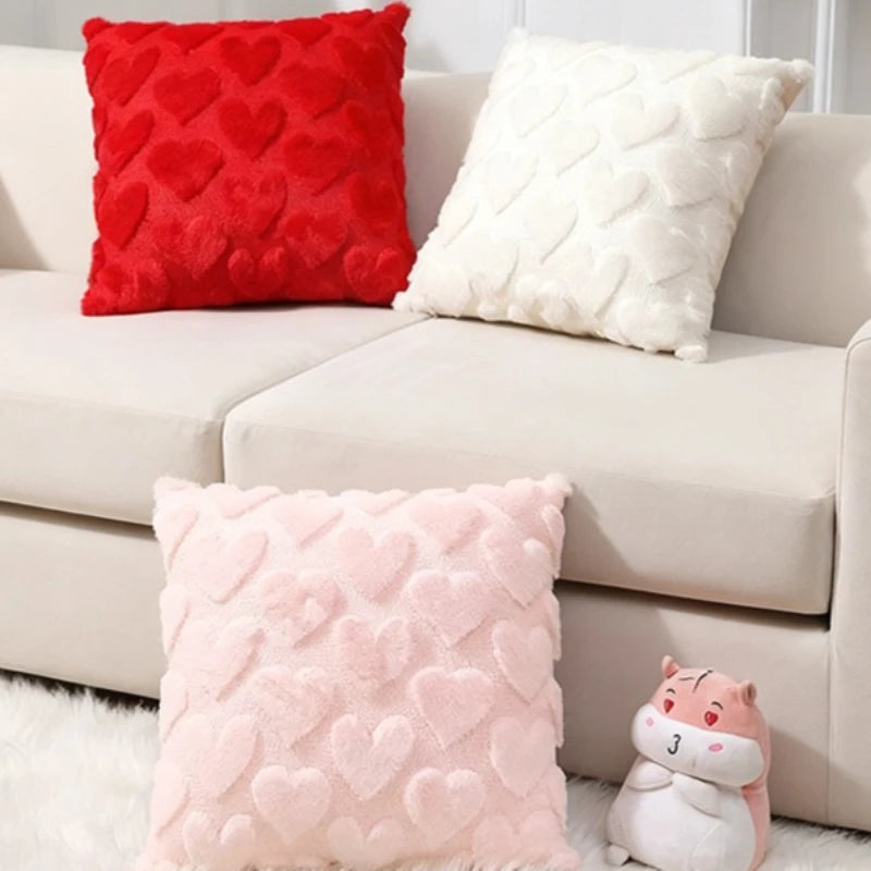housse coussin jacquard motif cœurs rouge blanc rose pâle 100 polyester décoratif sofa chaise