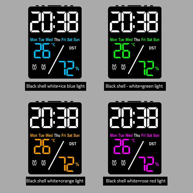 horloge numérique moderne écran led noir blanc affichage heure jour température