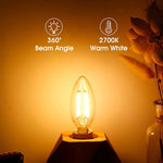 ampoule led filament doré effet bougie transparente vintage 360° blanc chaud 2700K