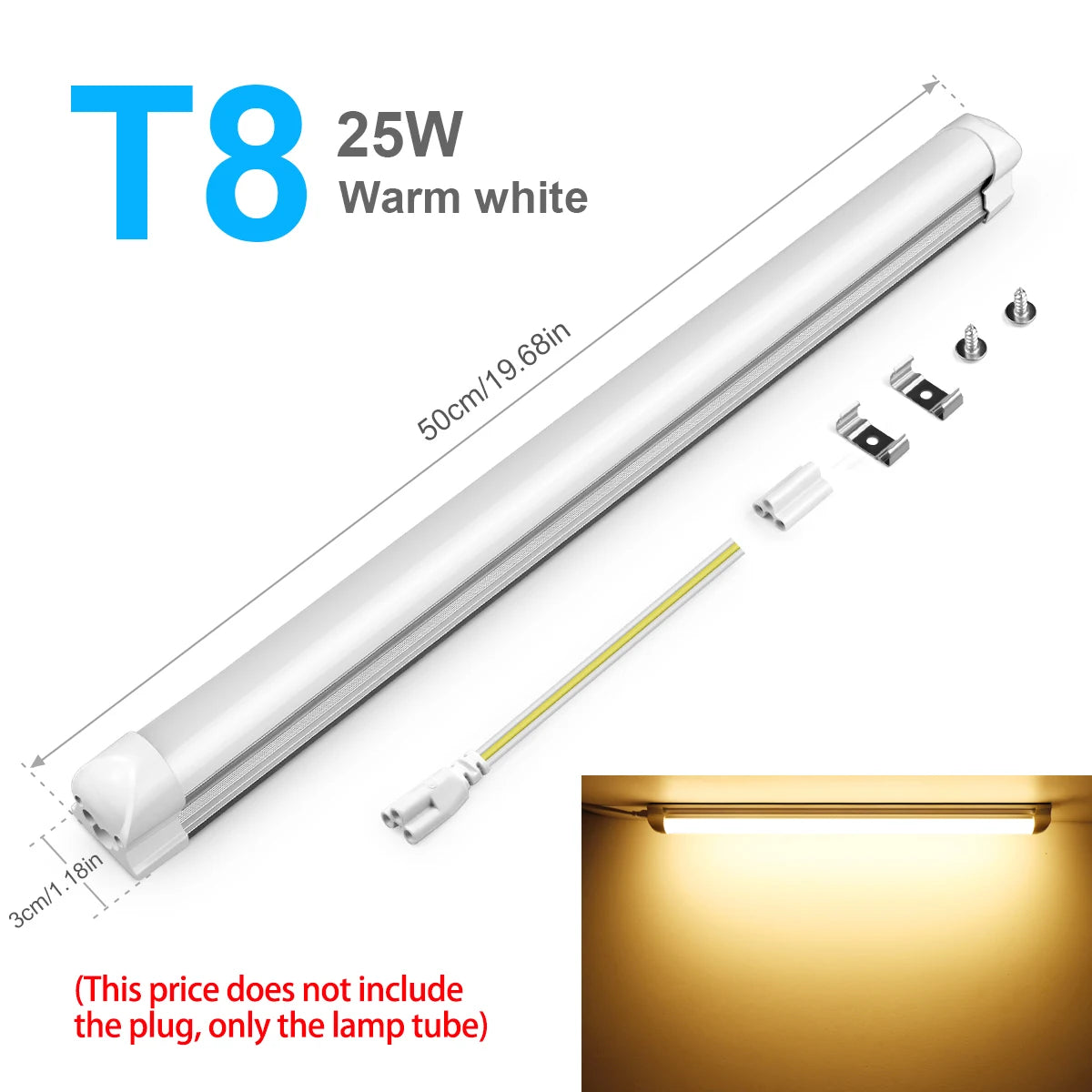 tube led blanc lisse moderne 50cm clips aluminium éclairage intérieur économie d'énergie