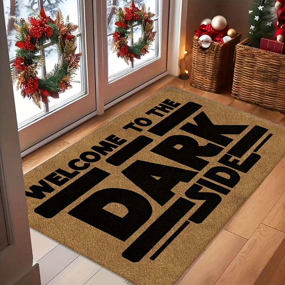 tapis moderne bienvenue dark side marron noir lettres relief antidérapant polyester salon chambreentrée