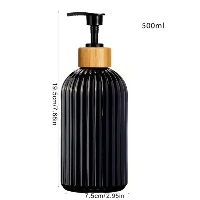 distributeur savon liquide noir transparent rayures moderne élégant 500ml Pompe bouchon bois