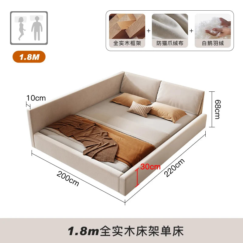 lit plateforme modulaire blanc crème moderne coussins tapis géométrique 180x200cm chambre scandinave