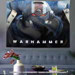 tapisserie murale warhammer 40k personnage armé bleu noir rouge moderne détaillée hand washable digital