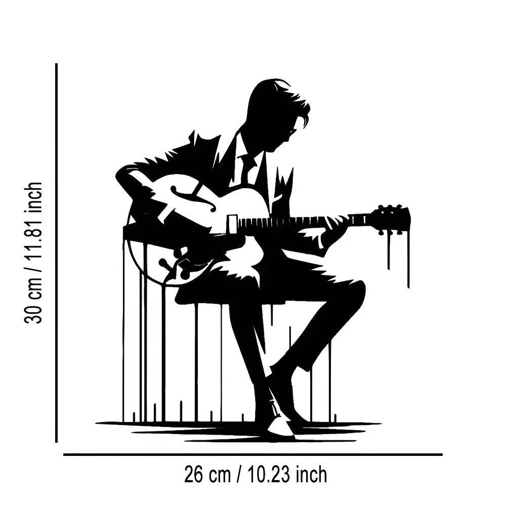 décoration murale silhouette guitariste noir contemporain abstraite métal opacité 26x30cm