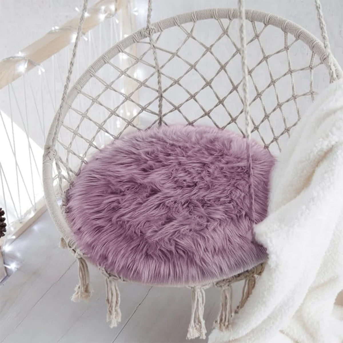 tapis rond blanc fourrure synthétique moderne antidérapant résistant décoloration intérieur maison porte sol