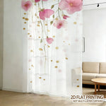 rideau transparent floral rose feuilles vertes moderne blanc doré maison