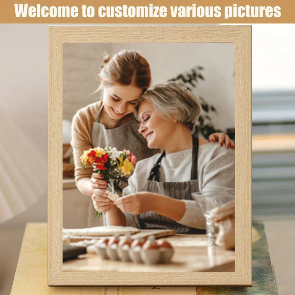 Cadre photo personnalisable bois naturel moderne toile opaquement clips ressort protection sac fête mères