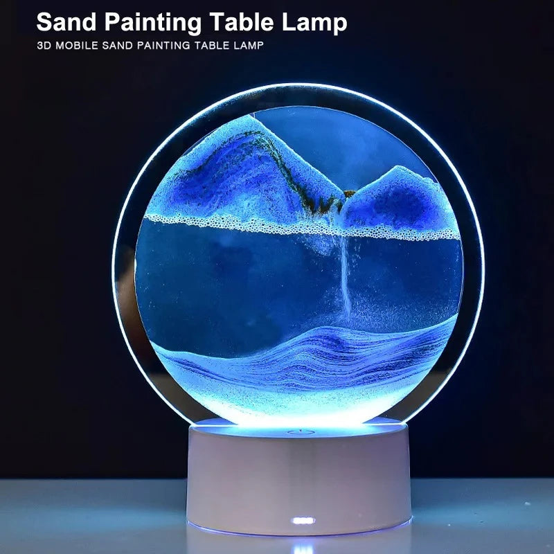 lampe table 3d sable mouvant vert bleu noir ambiance montagnes eau moderne veilleuse led