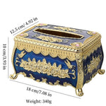 boîte mouchoirs baroque rouge bleu or ornements roses oiseaux géométrique