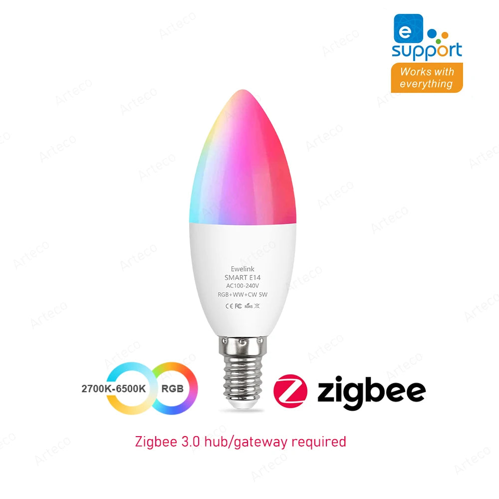 ampoules led intelligentes e14 rgb wifi zigbee blanc multicolore forme bougie moderne minimaliste