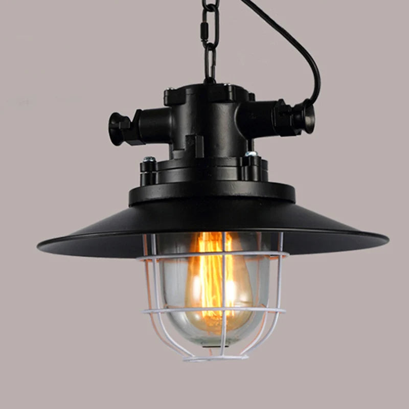 lampe suspendue industrielle noir grille métallique salon chambre bar étanche rétro