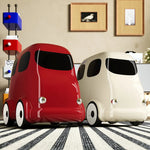 poubelle forme voiture rouge beige ludique roues compartiment intégré maison enfants