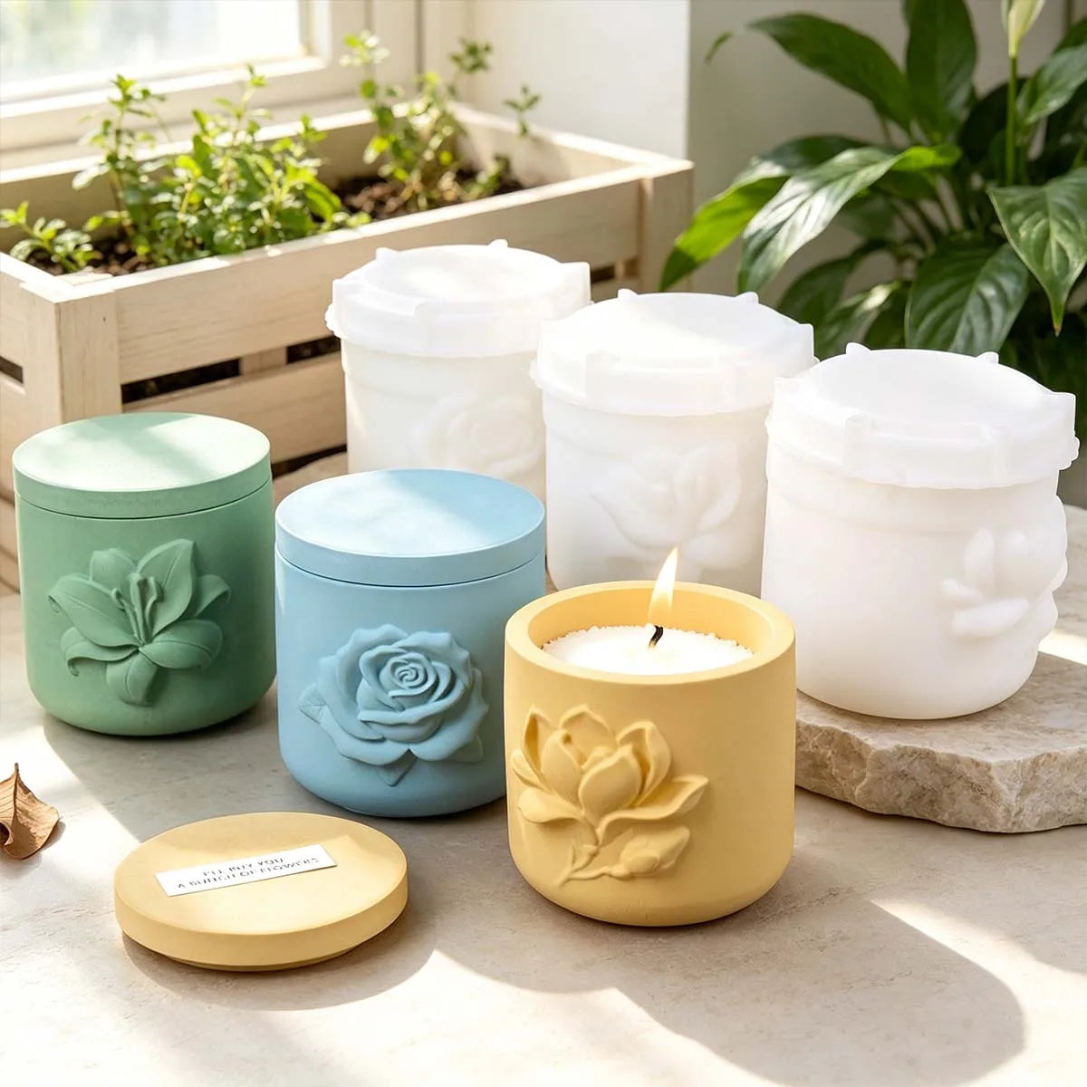 moule silicone bougie forme rose relief pot fleurs décoration nordique diy maison magnolia lys