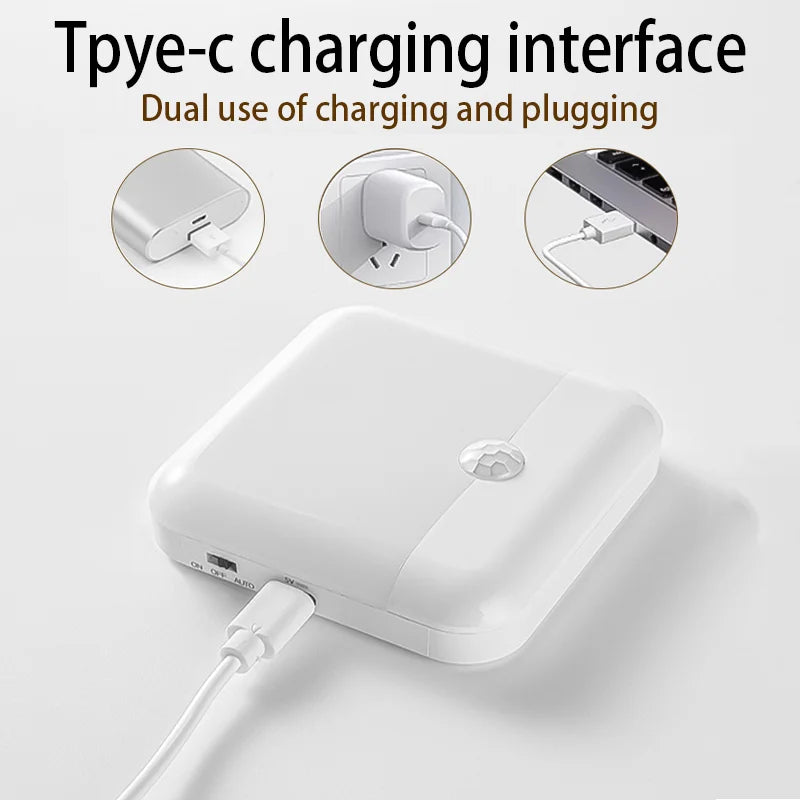 lampe nuit capteur mouvement rechargeable usb type blanc moderne aimantée flux lumineux faible certification