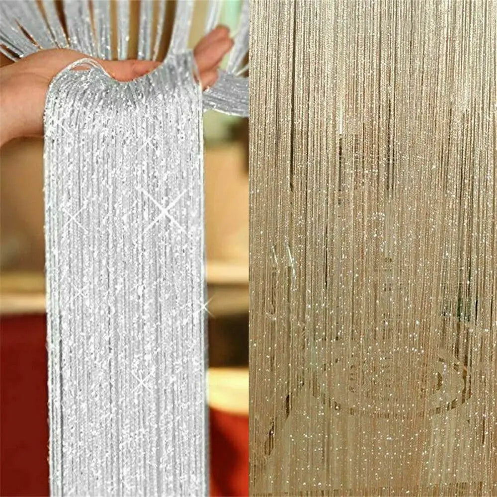rideau moderne argenté doré pailleté 100cmx200cm fixé ruban élégant intérieur maison