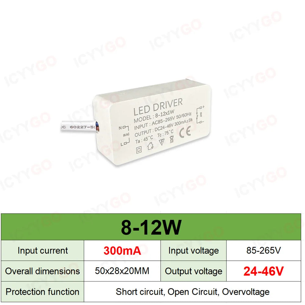 pilote led driver alimentation 120v 240v 3w 18w 300ma 600ma isolation industrielle ccc sécurité