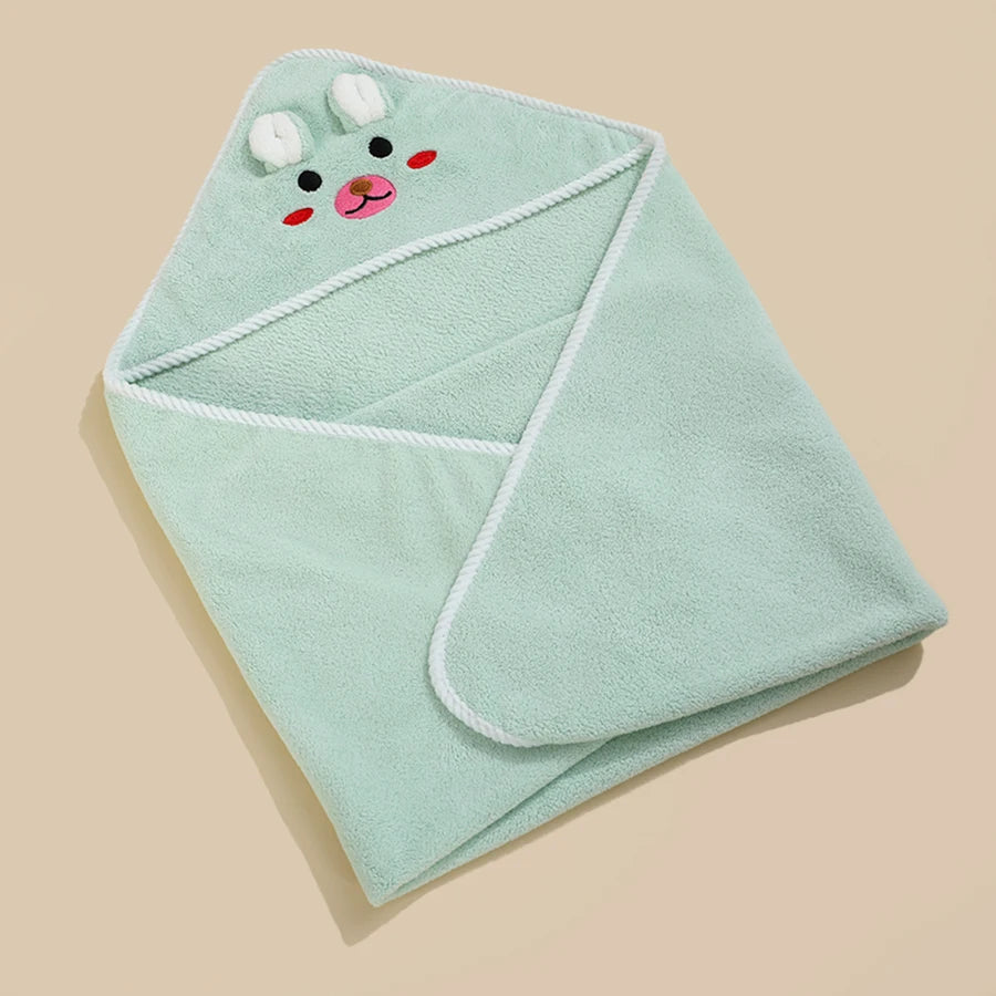 serviette bain bébé verte dessin animé oreilles lapin douce moelleuse bordure blanche confortable ans
