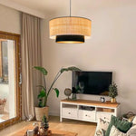 lampe suspendue tissu beige moderne chaîne noire minimaliste chambre salon