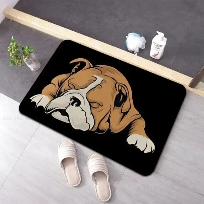 tapis sol noir motif chien blanc décoration maison moderne antidérapant entrée salon