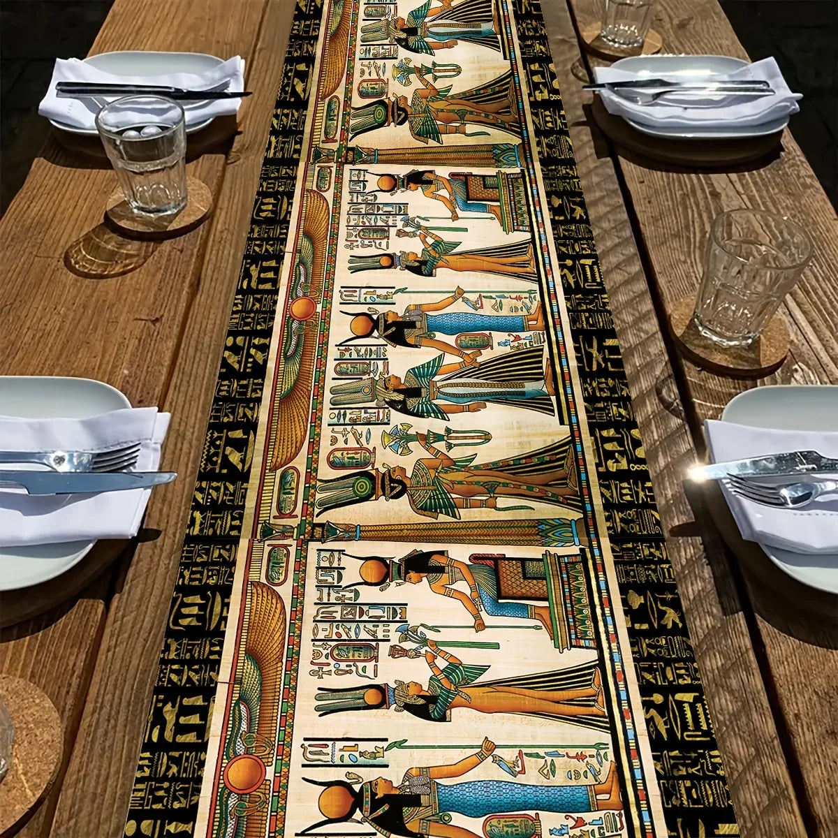 nappe lin égyptienne ancien motif personnage hiéroglyphes table décoration intérieure thèmes