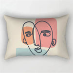 coussin rectangulaire moderne motif abstrait feuilles visages 100 polyester beige clair lit salon chambre