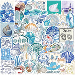 sticker thème marin coquillage corail hippocampe crabe bleu blanc gris vert adhésif illustré pack