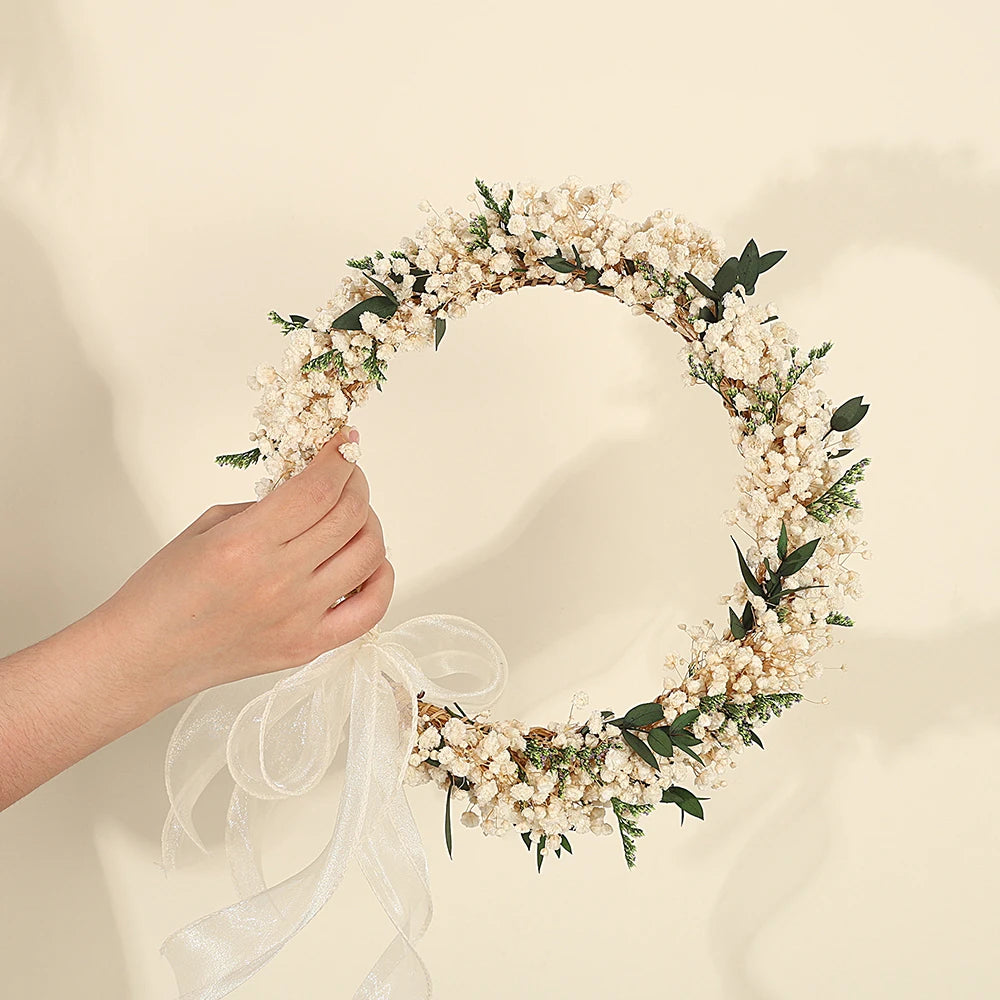 couronne fleurs séchées rose blanche romantique décoration intérieure mariage anniversaire baby shower