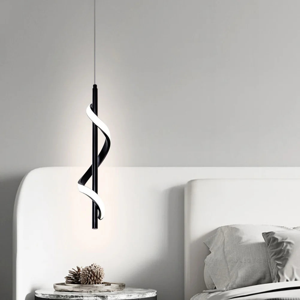 Suspension lumineuse moderne spirale noire blanche ajustable 100 150cm salon chambre