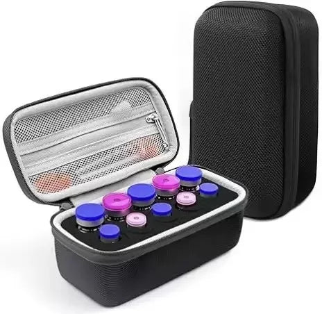rangements réutilisables flacons médicaments violet rose bleu noir opaques pratique compact 10emplacements